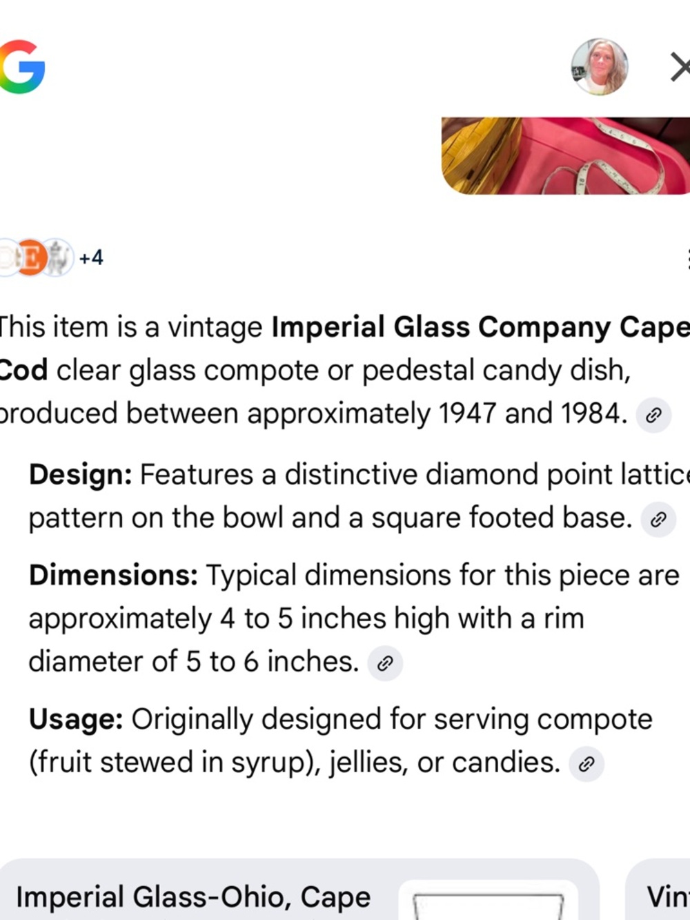 VINTAGE Imperial Glass Cape Cod Compote or Pedestal Dish - Picture 7 of 7